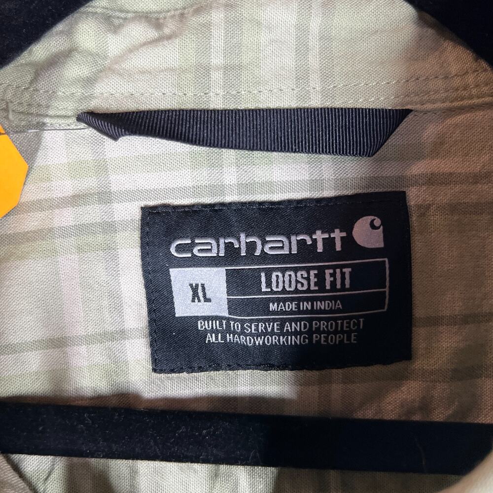 Carhartt Shirt Mens XL Light Green Loose Fit Midweight Short Sleeve Plaid New - Picture 3 of 10